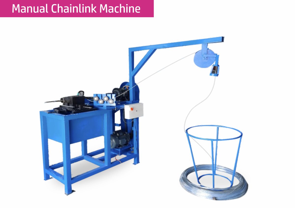 Manual chain link fencing machine with wire creel and hand-operated weaving unit